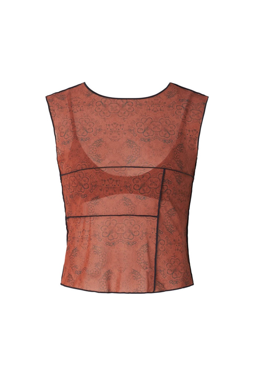 Clothing And Accessories tropic of c | Mesh Sleeveless Top In Henna